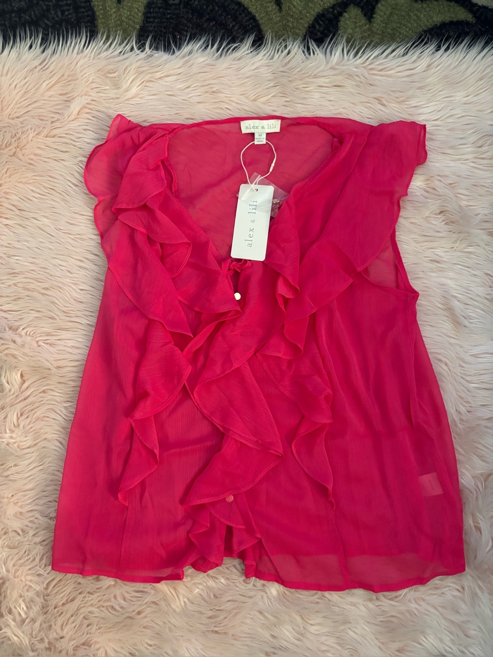 Alex & Tali Ruffle-Front Sleeveless Blouse in Hot Pink